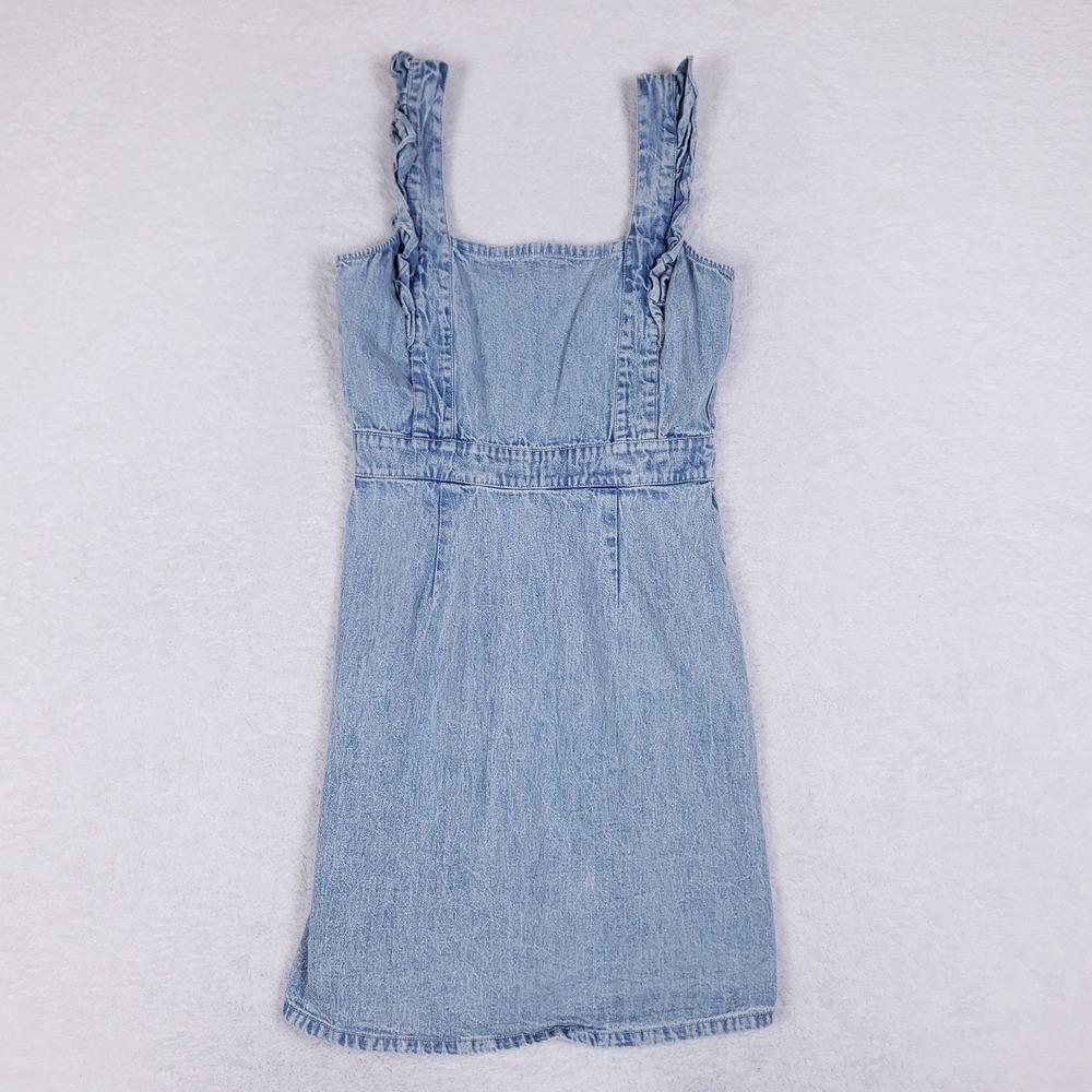 Japna‎ Denim Ruffle Strap Dress S Blue 100% Cotton Smocked Back Cottagecore